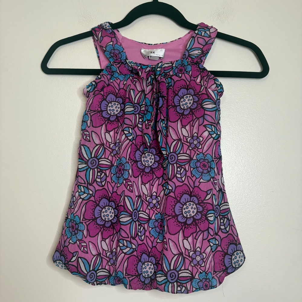 IZ California VTG Girl's Floral Sleeveless Tunic Purple Blue‎ Size 4 Summer